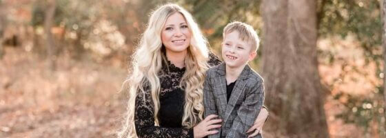 Ashley Meyer and her son posed in a park.